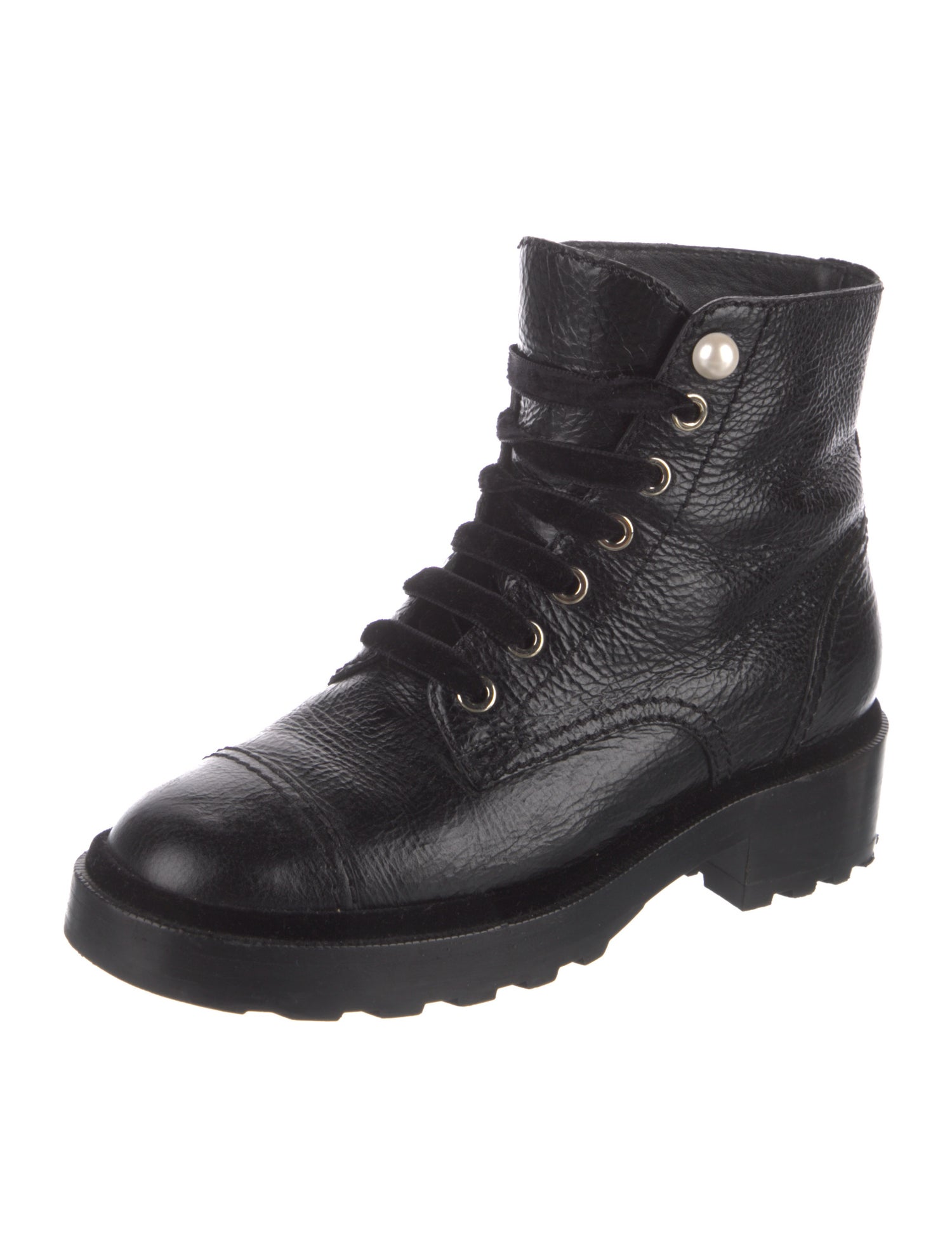 Chanel Interlocking CC Logo Leather Combat Boots