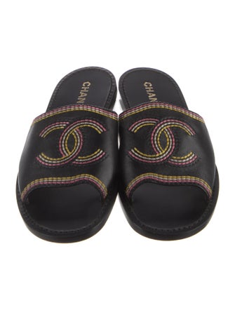 Chanel Interlocking CC Logo Leather Slides