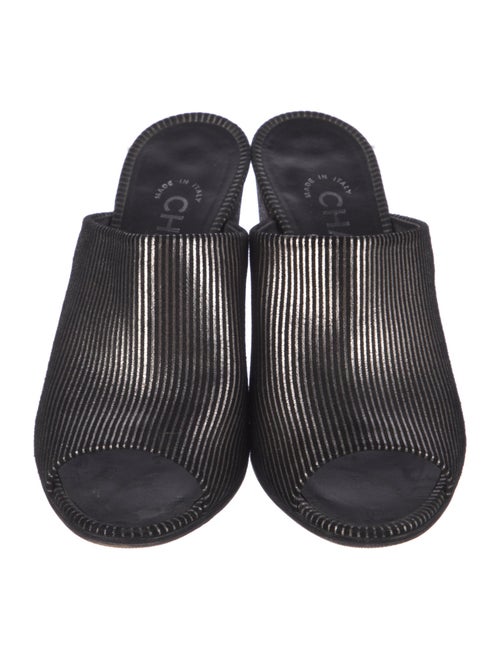 Chanel Interlocking CC Logo Suede Slides