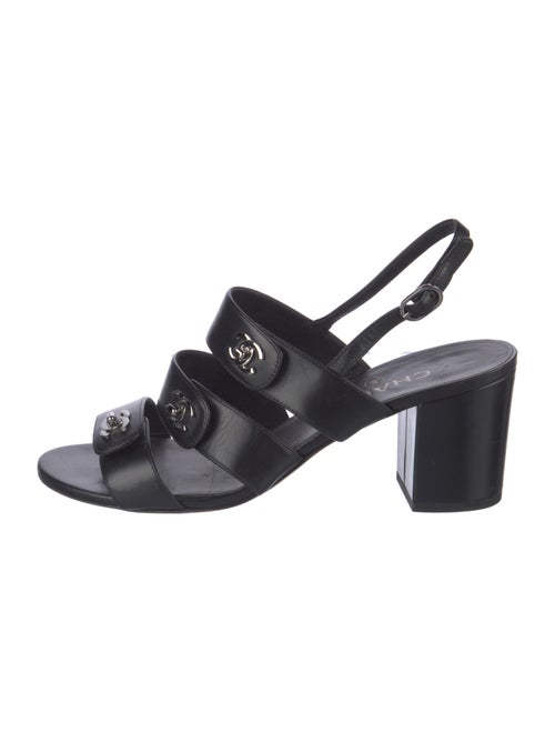 Chanel Interlocking CC Logo Leather Slingback Sandals