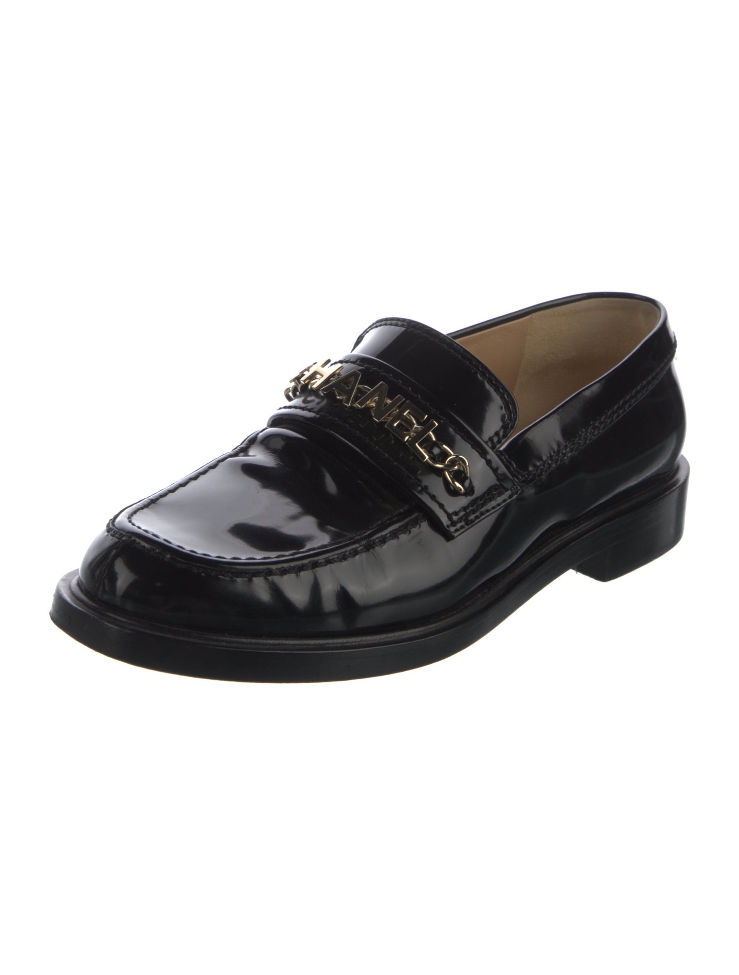 Chanel Interlocking CC Logo Patent Leather Loafers