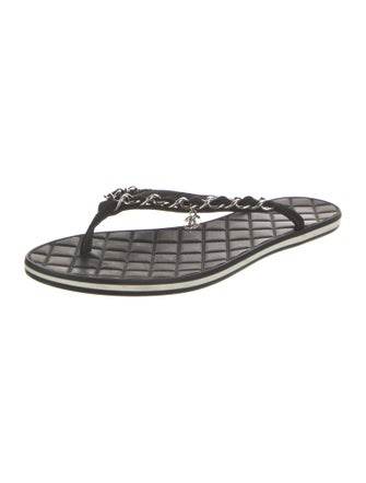 Chanel Interlocking CC Logo Leather Flip Flops