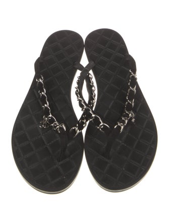 Chanel Interlocking CC Logo Leather Flip Flops