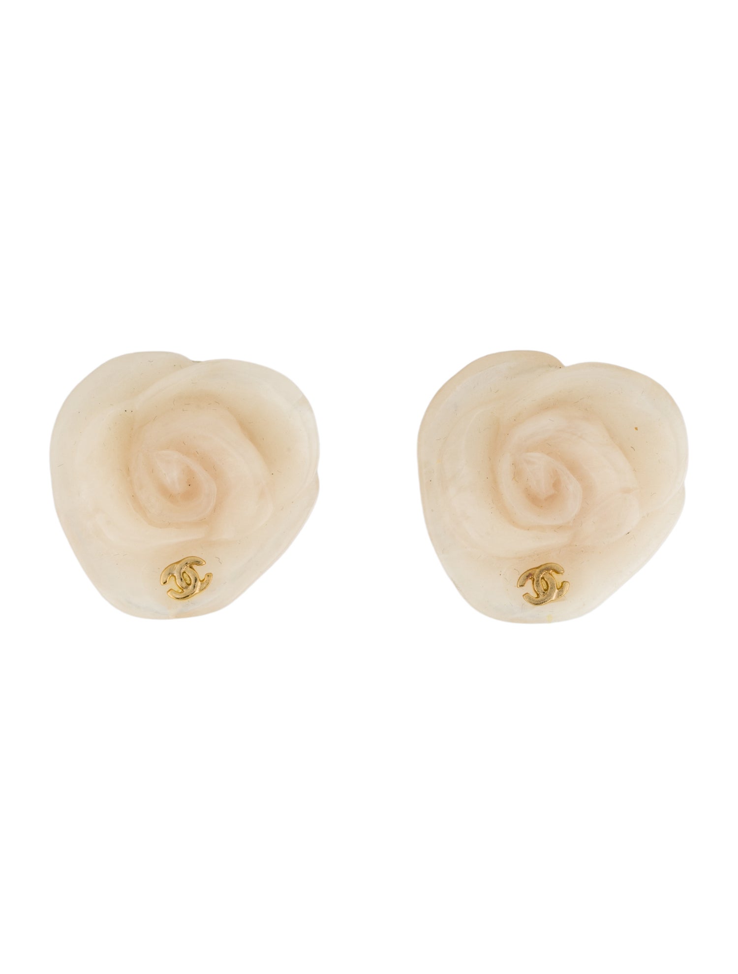 Chanel Vintage Resin Camellia CC Clip-On Earrings
