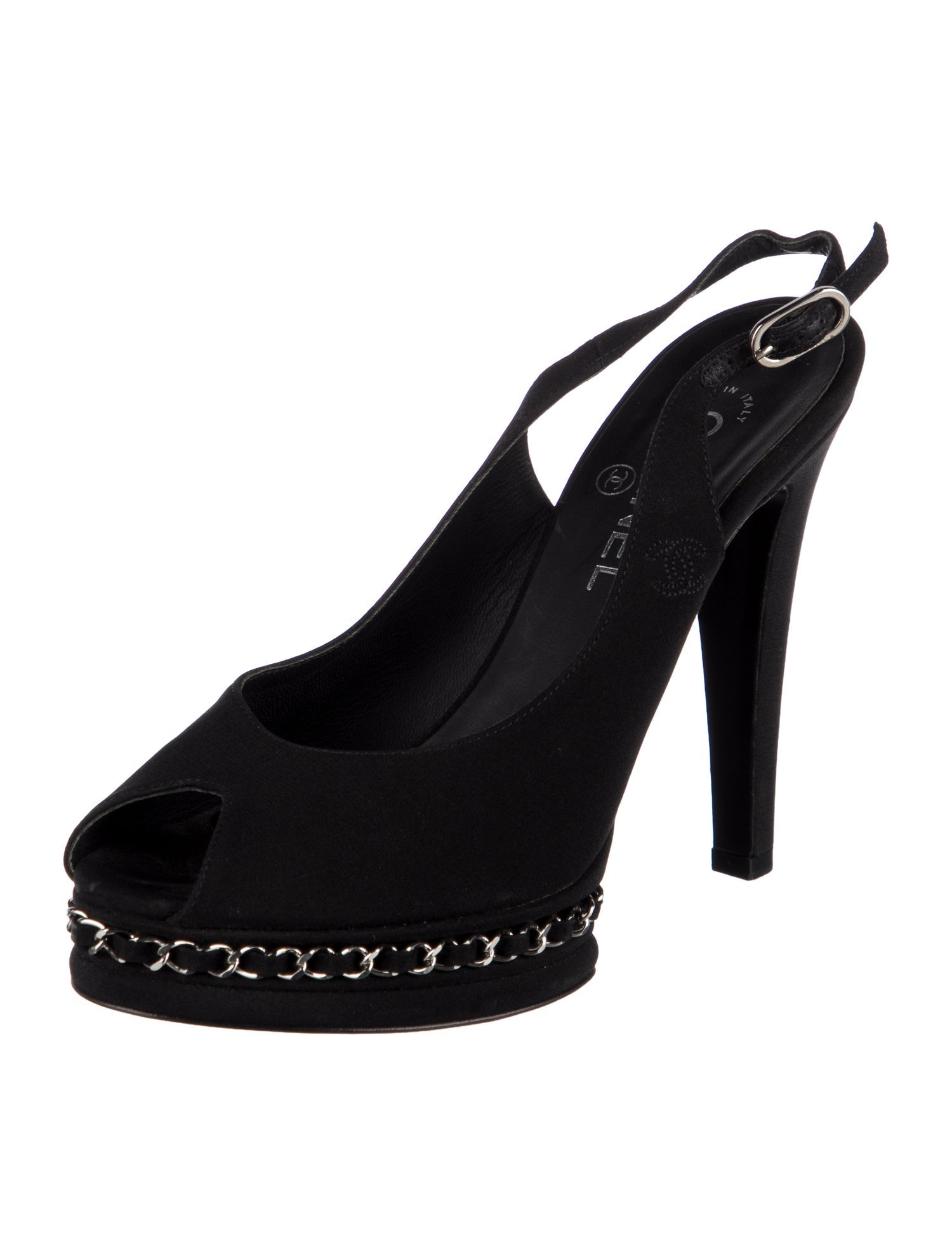 Chanel Interlocking CC Logo Canvas Slingback Sandals