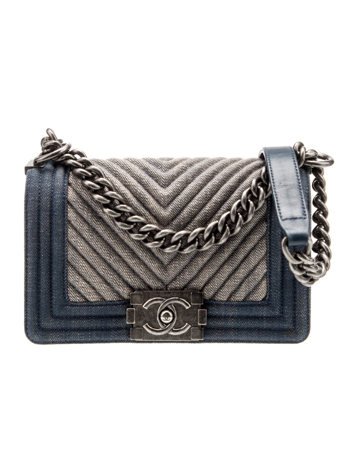 Chanel Chevron Denim Small Boy Bag