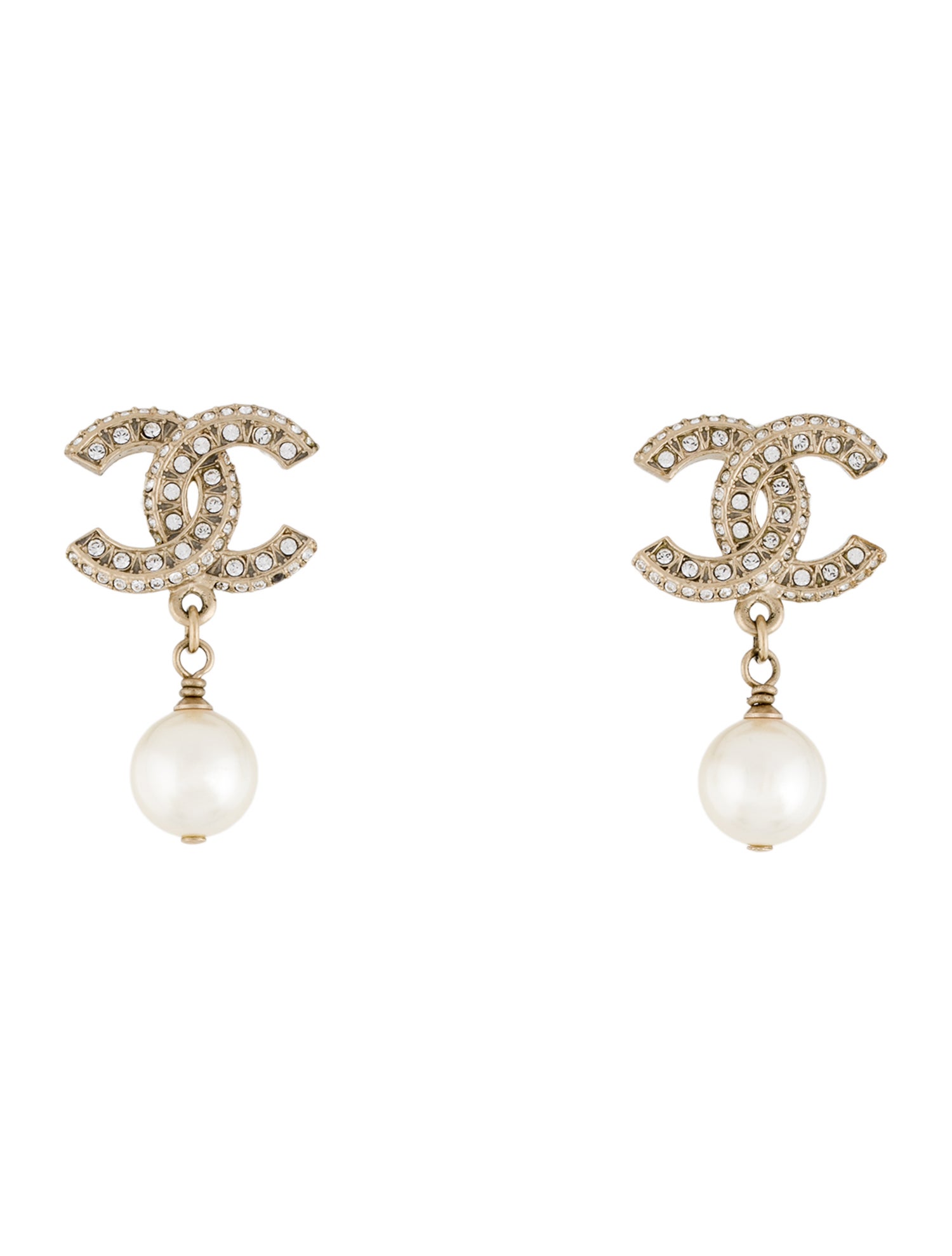 Chanel 2021 Faux Pearl & Strass CC Drop Earrings