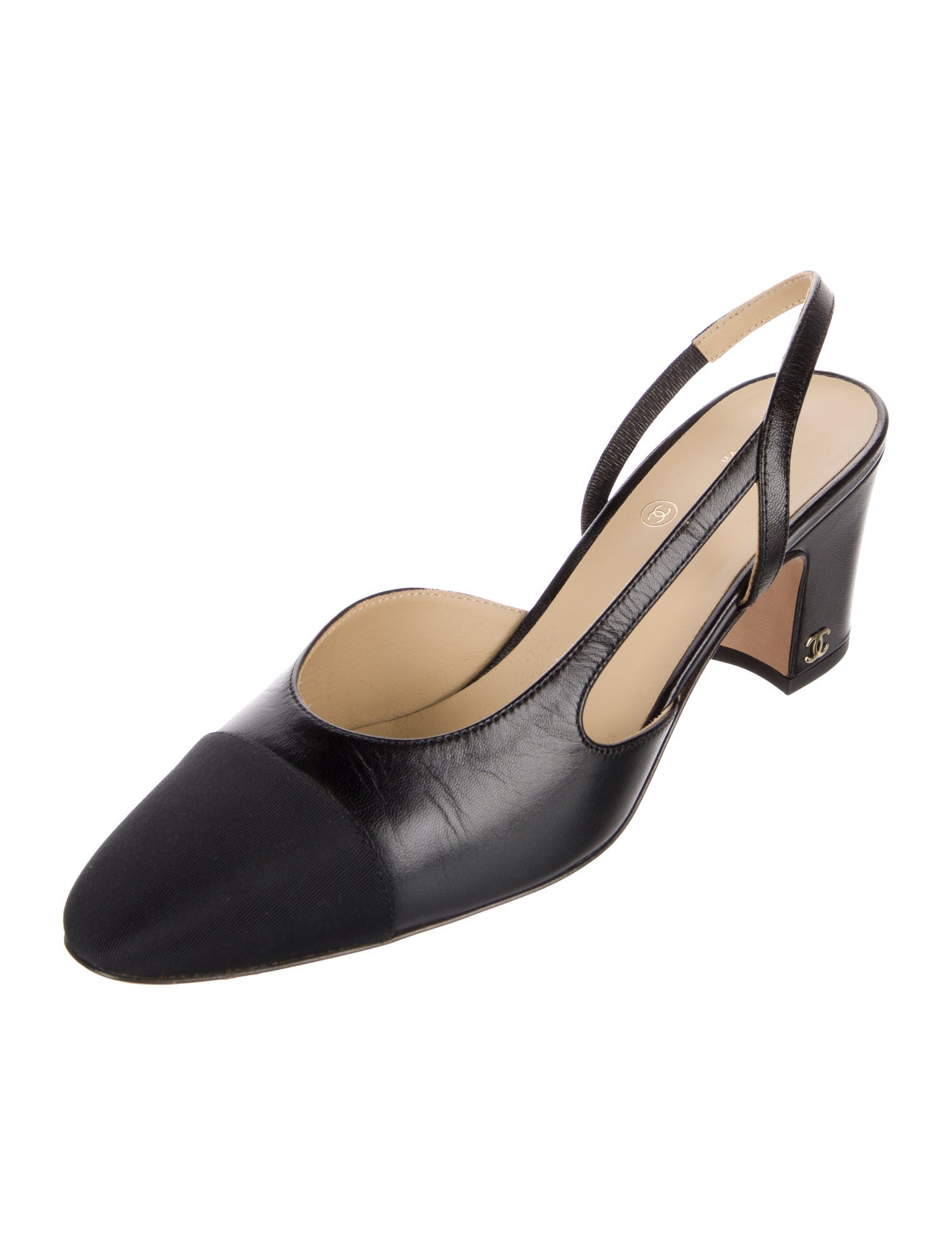 Chanel Interlocking CC Logo Lambskin Slingback Pumps