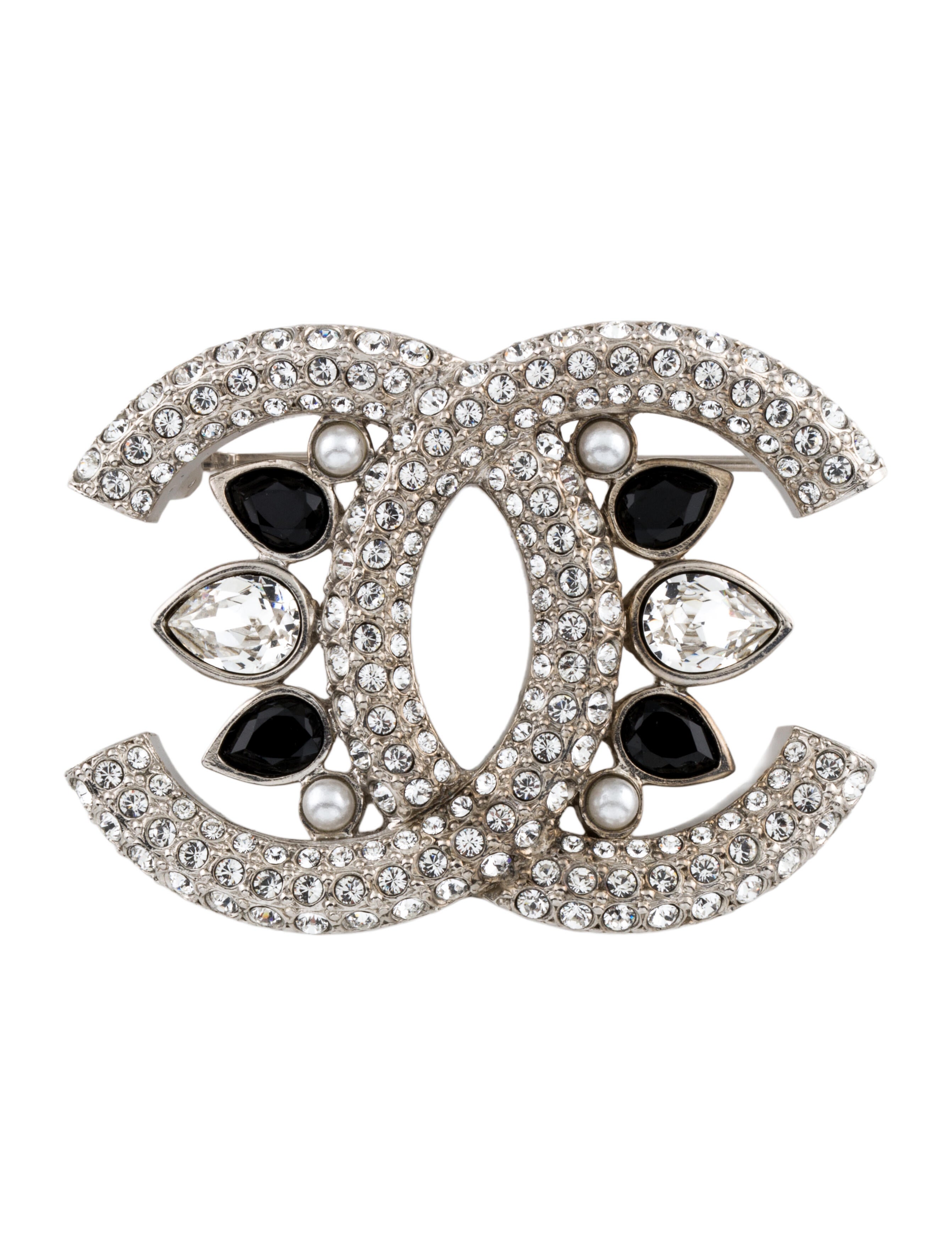 Chanel Faux Pearl & Strass CC Brooch