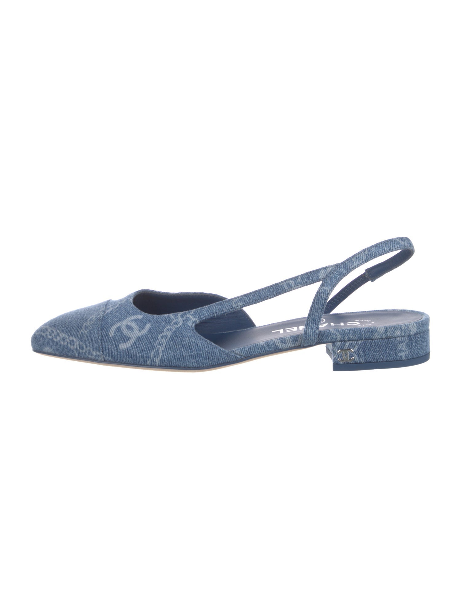 Chanel Interlocking CC Logo Denim Slingback Flats