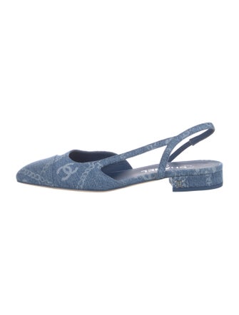 Chanel Interlocking CC Logo Denim Slingback Flats
