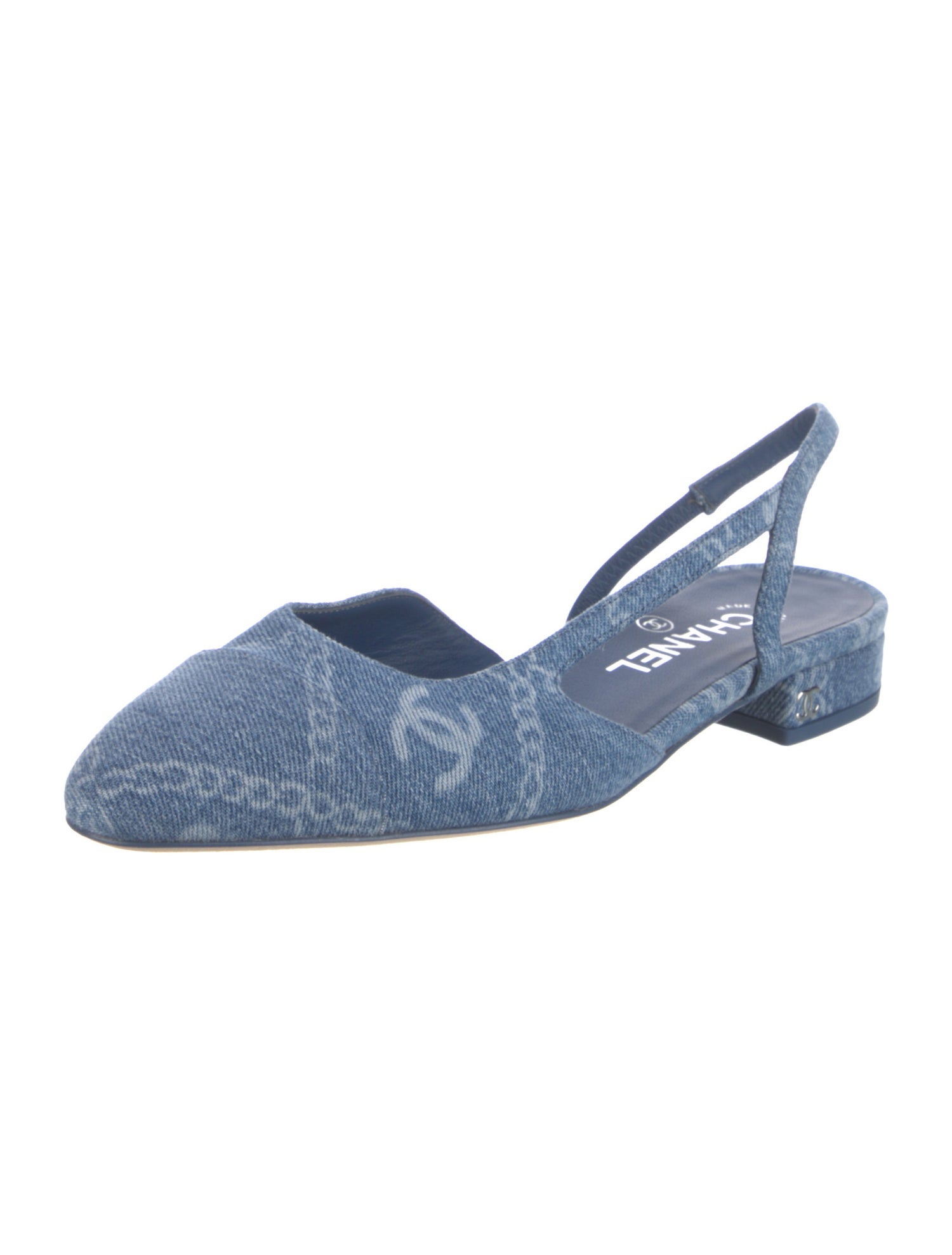 Chanel Interlocking CC Logo Denim Slingback Flats