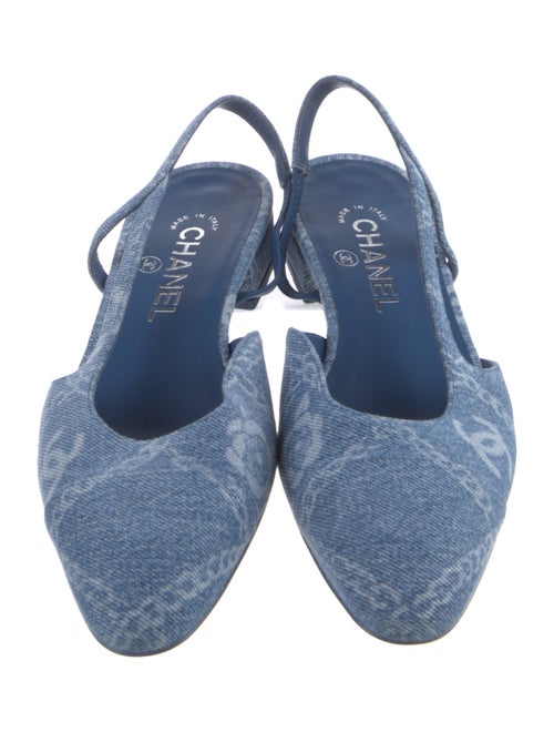Chanel Interlocking CC Logo Denim Slingback Flats