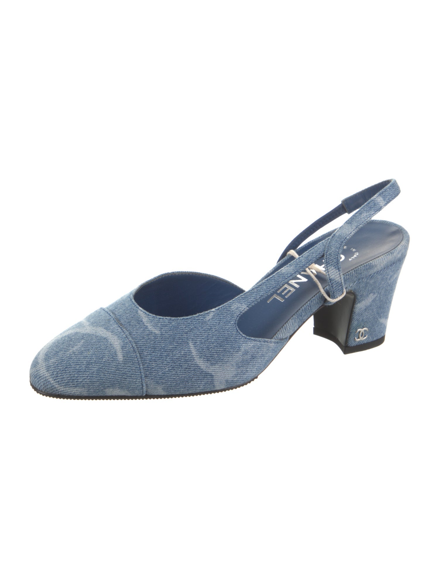 Chanel Interlocking CC Logo Denim Slingback Pumps