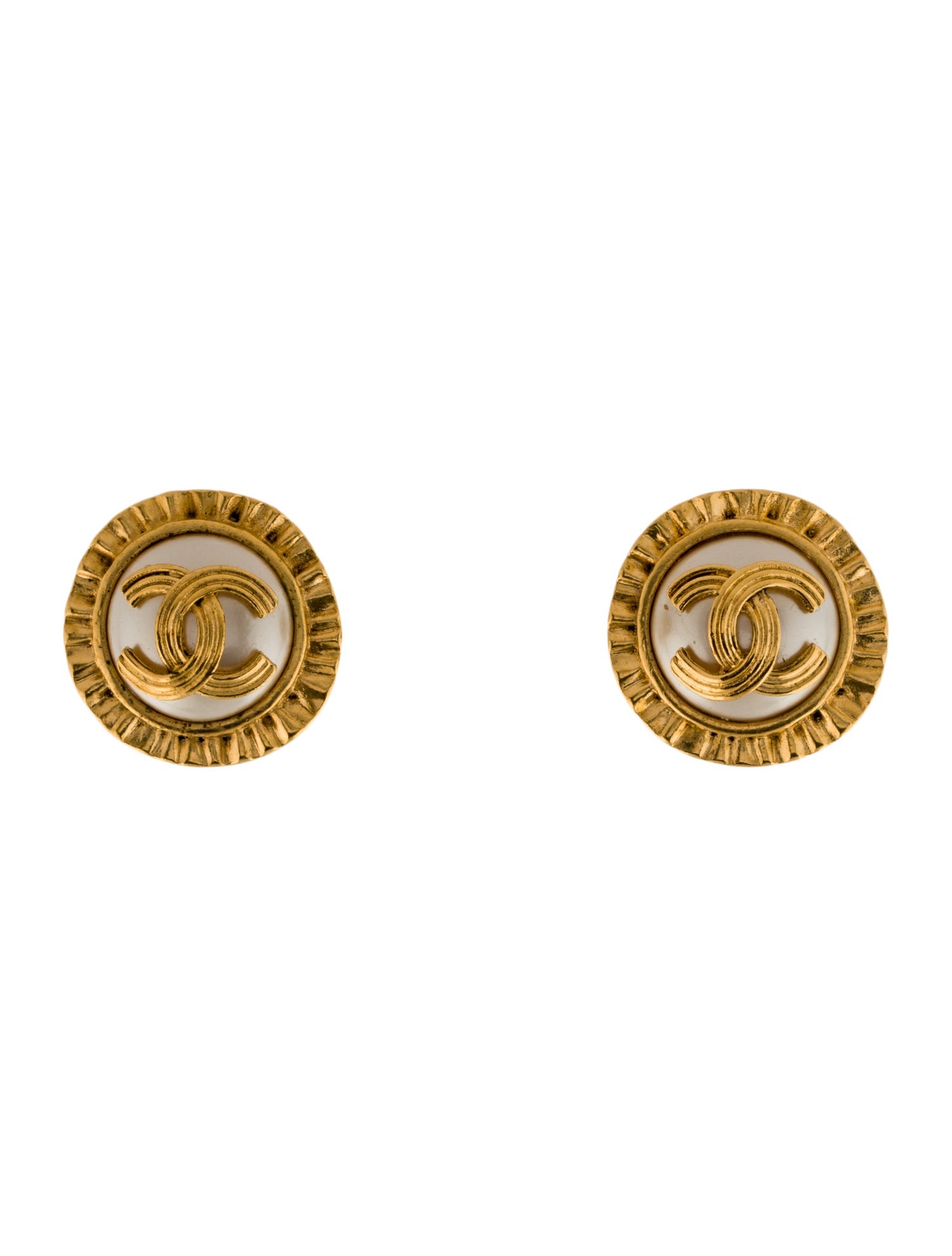 Chanel Vintage Faux Pearl CC Clip-On Earrings