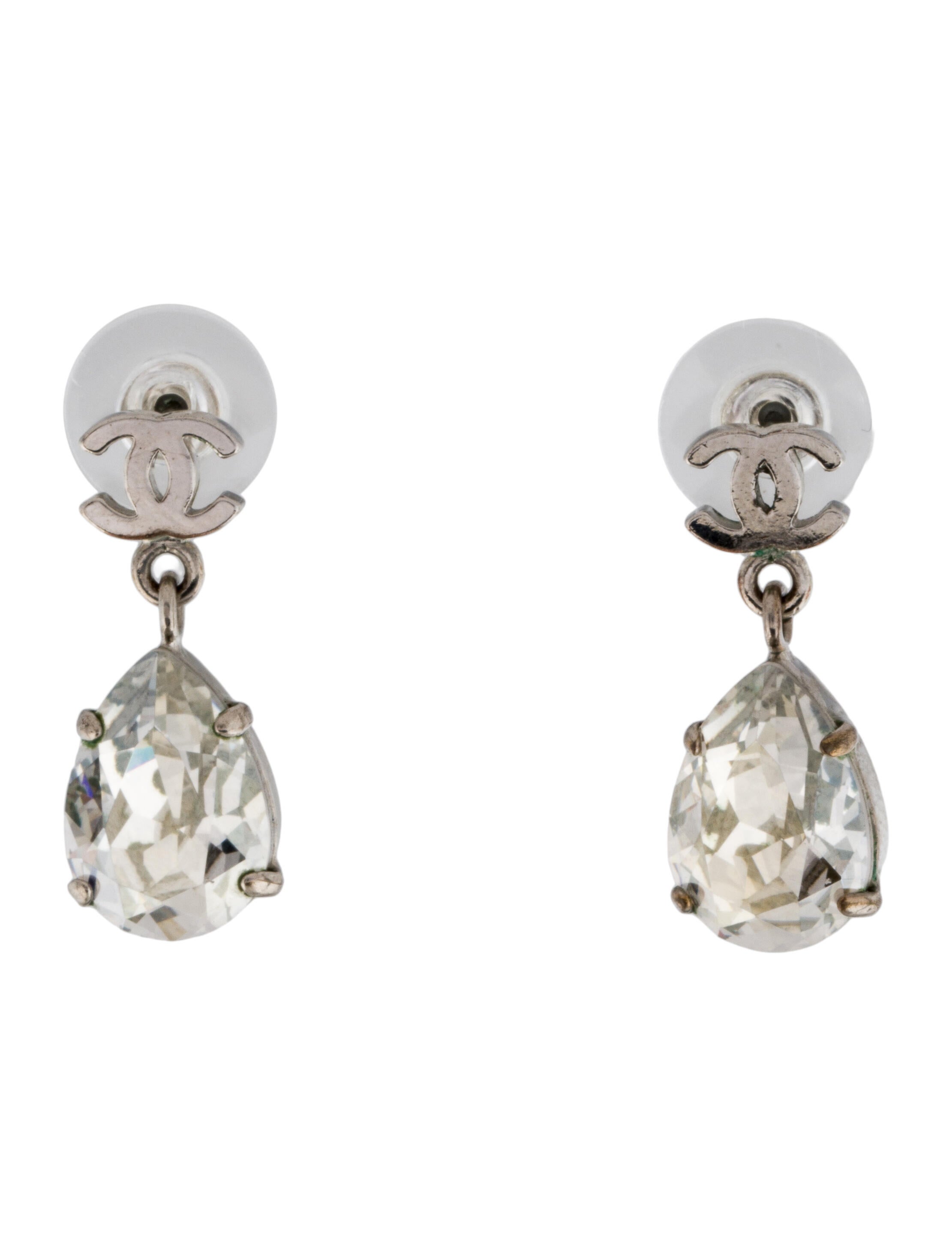 Chanel Strass CC Teardrop Drop Earrings