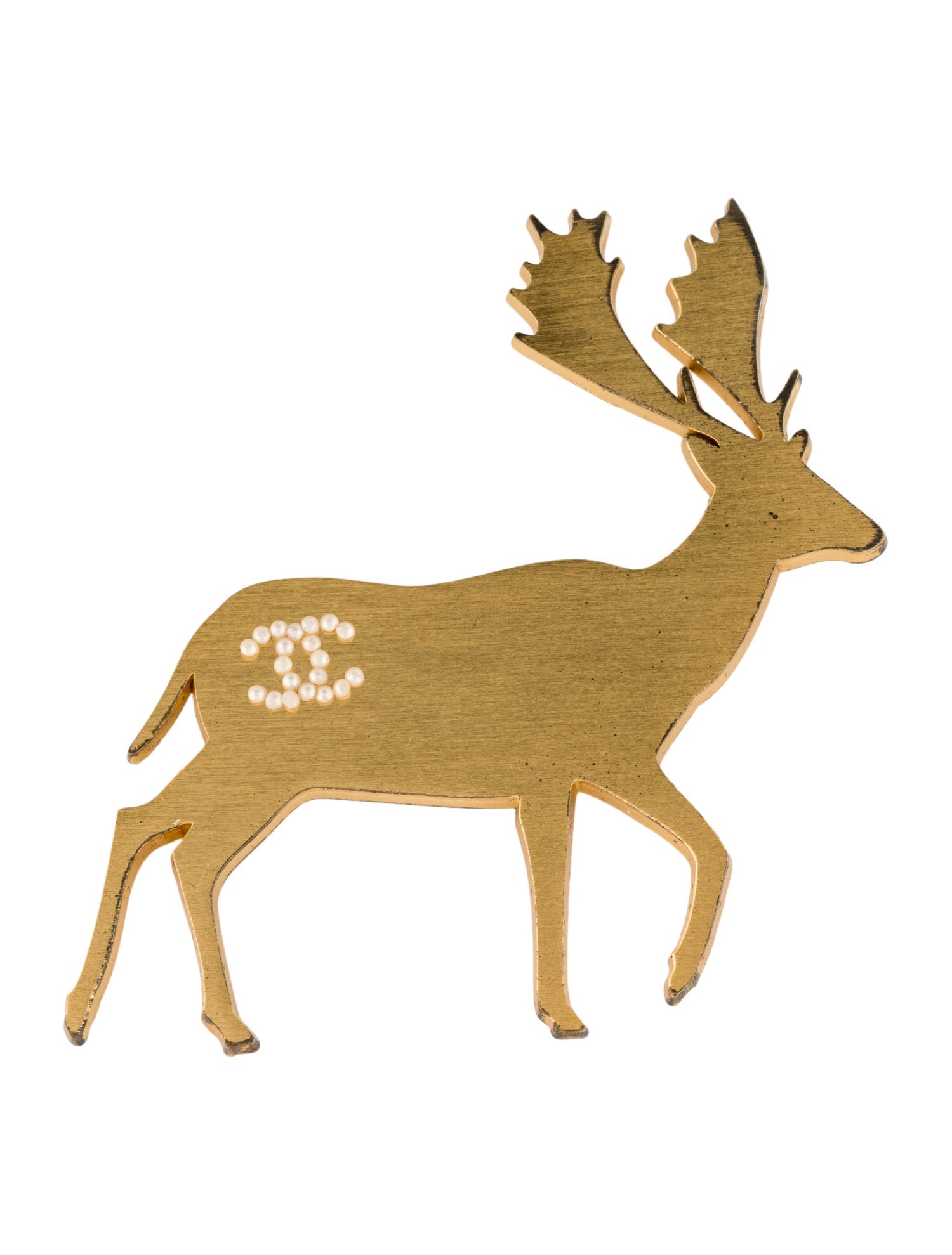 Chanel Faux Pearl CC Deer Brooch