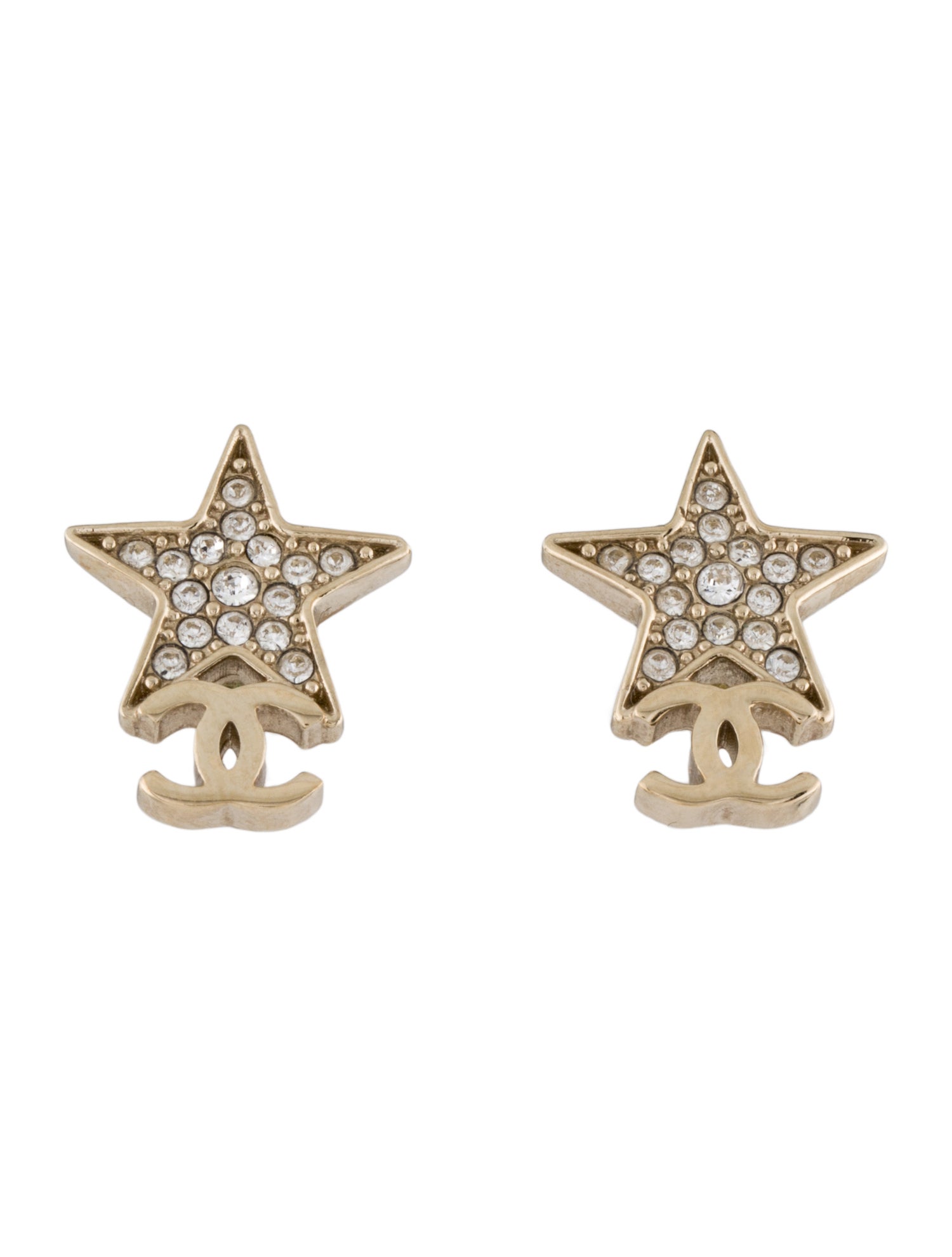 Chanel 2023 Strass Star CC Drop Earrings