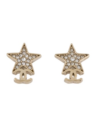 Chanel 2023 Strass Star CC Drop Earrings