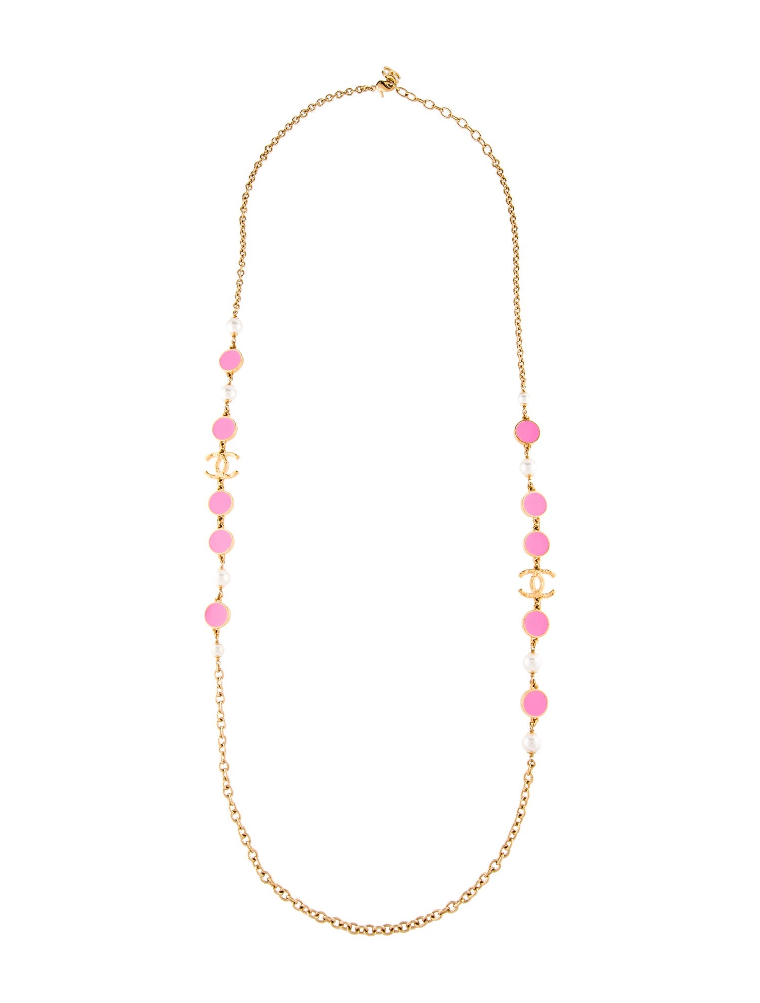 Chanel 2024 Faux Pearl & Enamel CC Station Necklace