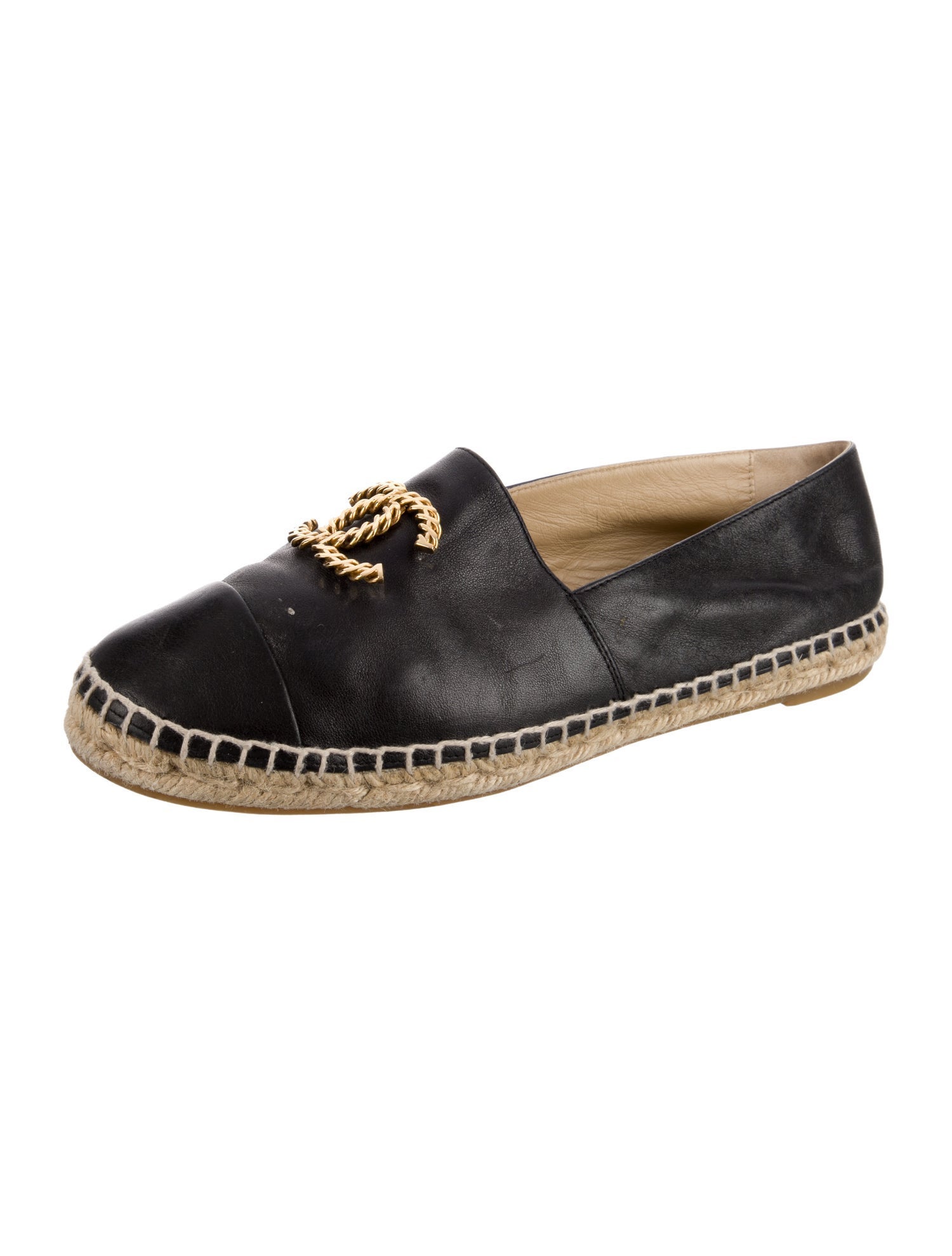 Chanel Interlocking CC Logo Leather Espadrilles