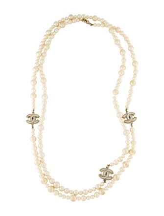 Chanel Faux Pearl & Resin CC Long Station Necklace