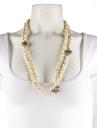 Chanel Faux Pearl & Resin CC Long Station Necklace