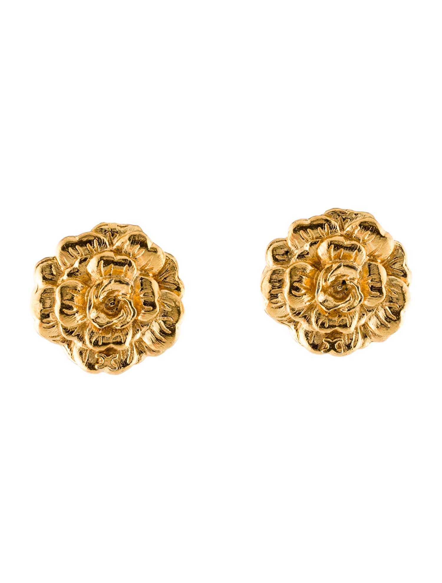 Chanel Vintage Camellia Flower Clip-On Earrings