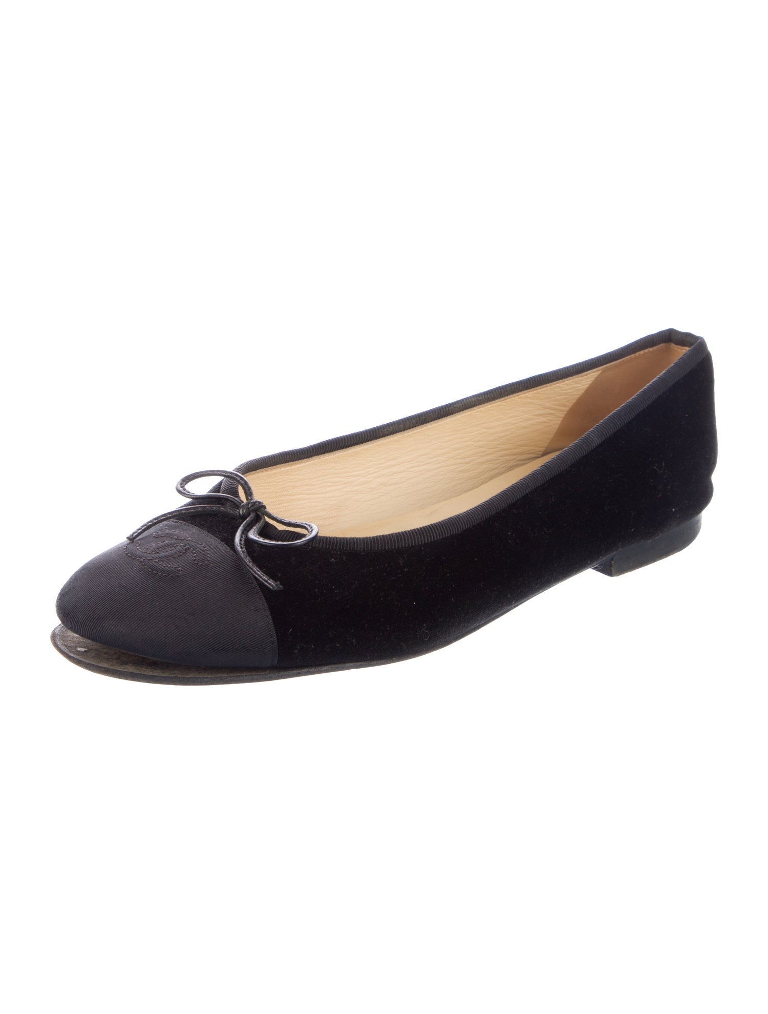 Chanel Interlocking CC Logo Velvet Ballet Flats