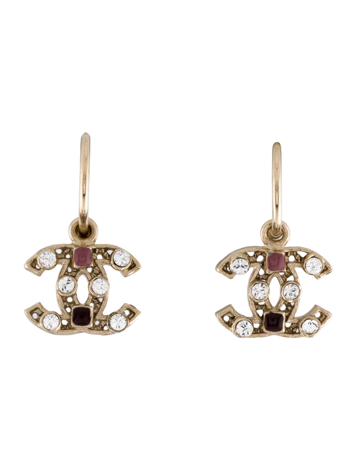 Chanel Strass & Enamel CC Drop Earrings