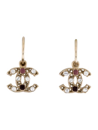Chanel Strass & Enamel CC Drop Earrings
