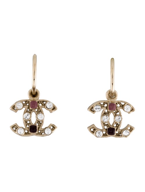 Chanel Strass & Enamel CC Drop Earrings