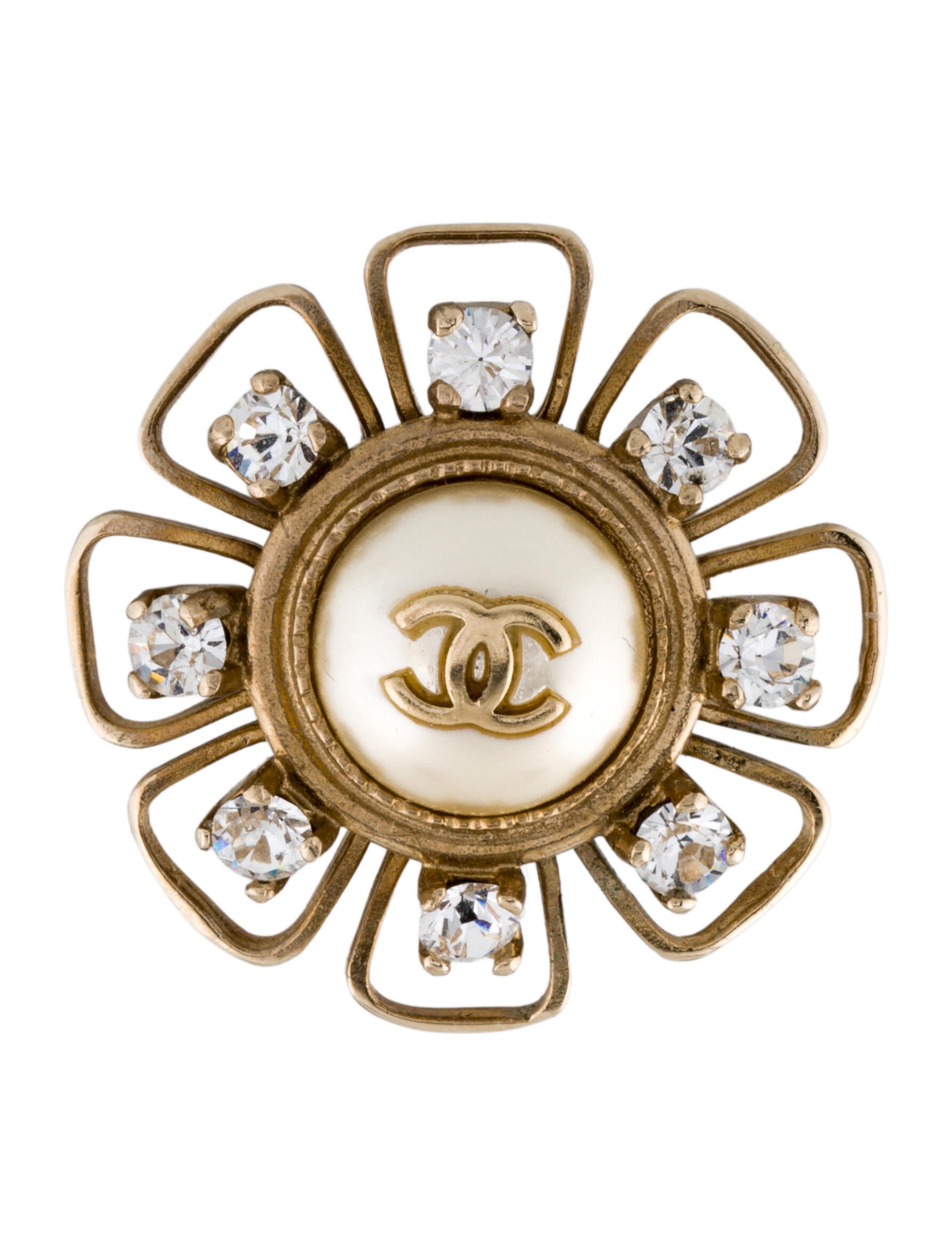 Chanel Faux Pearl & Strass CC Pin