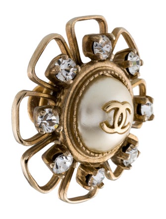 Chanel Faux Pearl & Strass CC Pin
