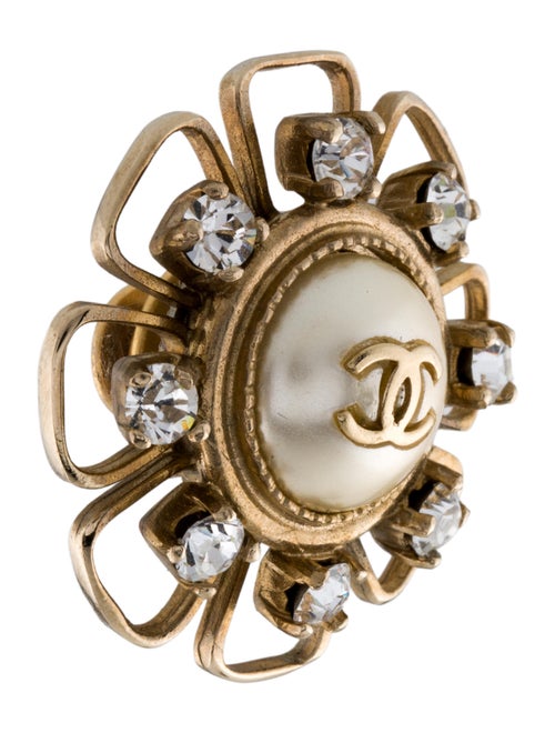 Chanel Faux Pearl & Strass CC Pin
