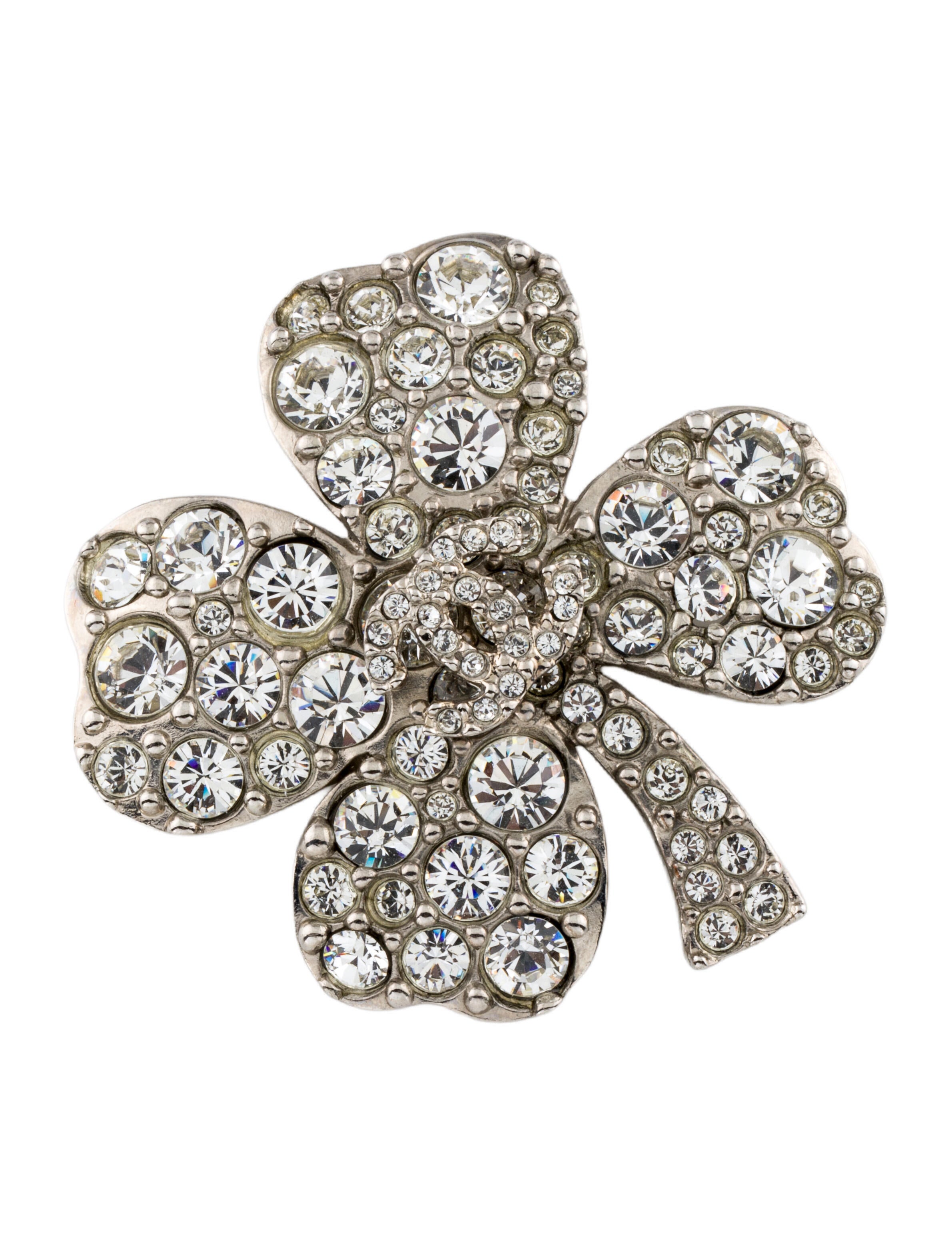 Chanel Strass CC Clover Brooch