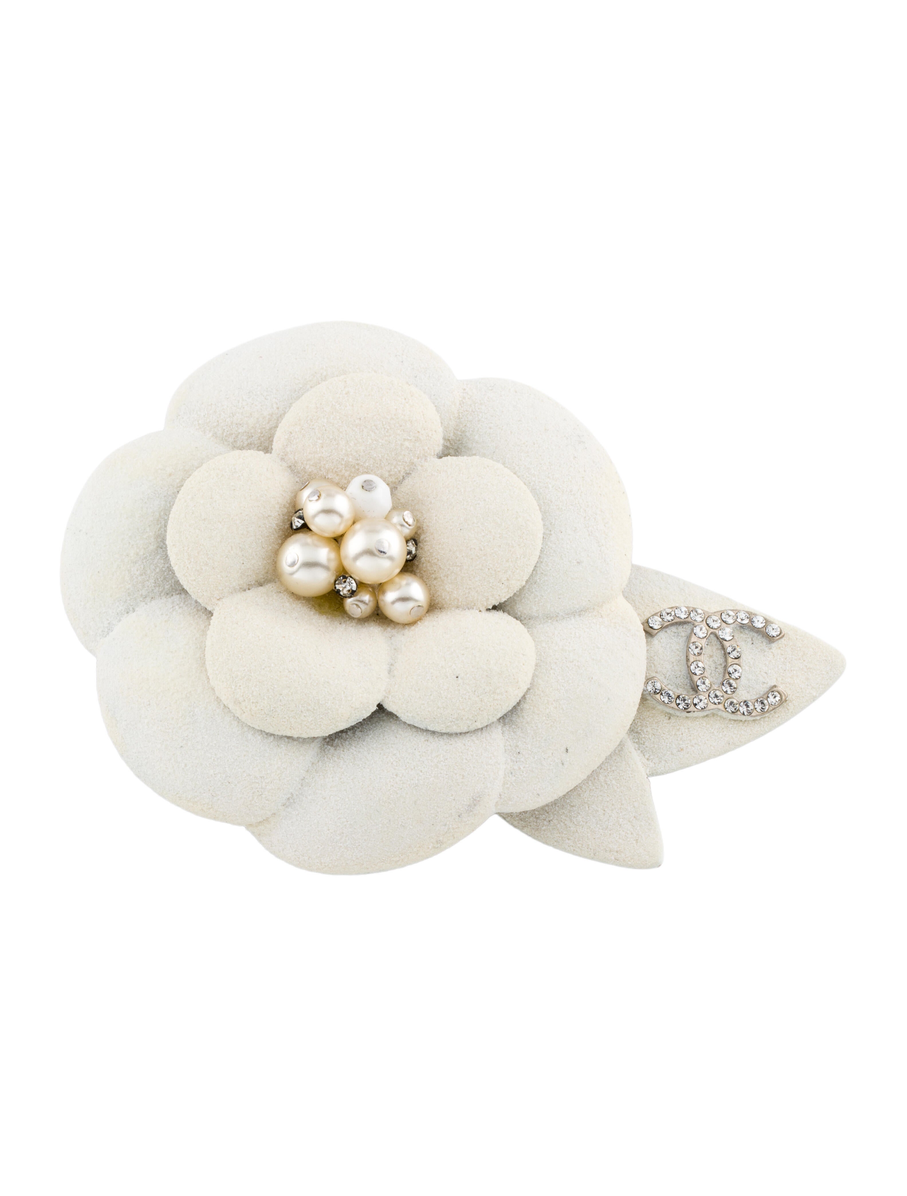 Chanel Faux Pearl & Strass Textured Camellia Brooch