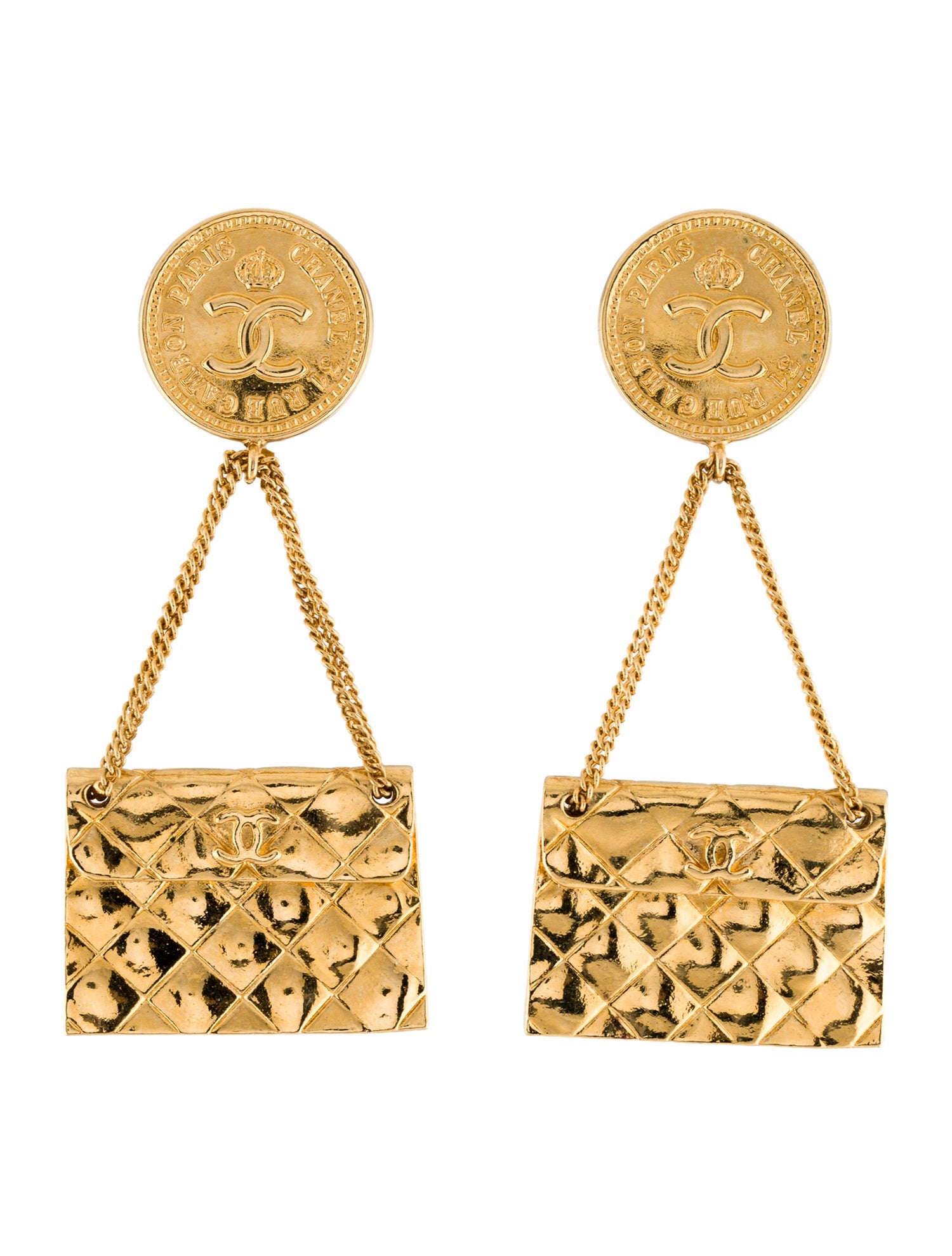 Chanel Vintage Quilted Flap Bag Drop Earrings