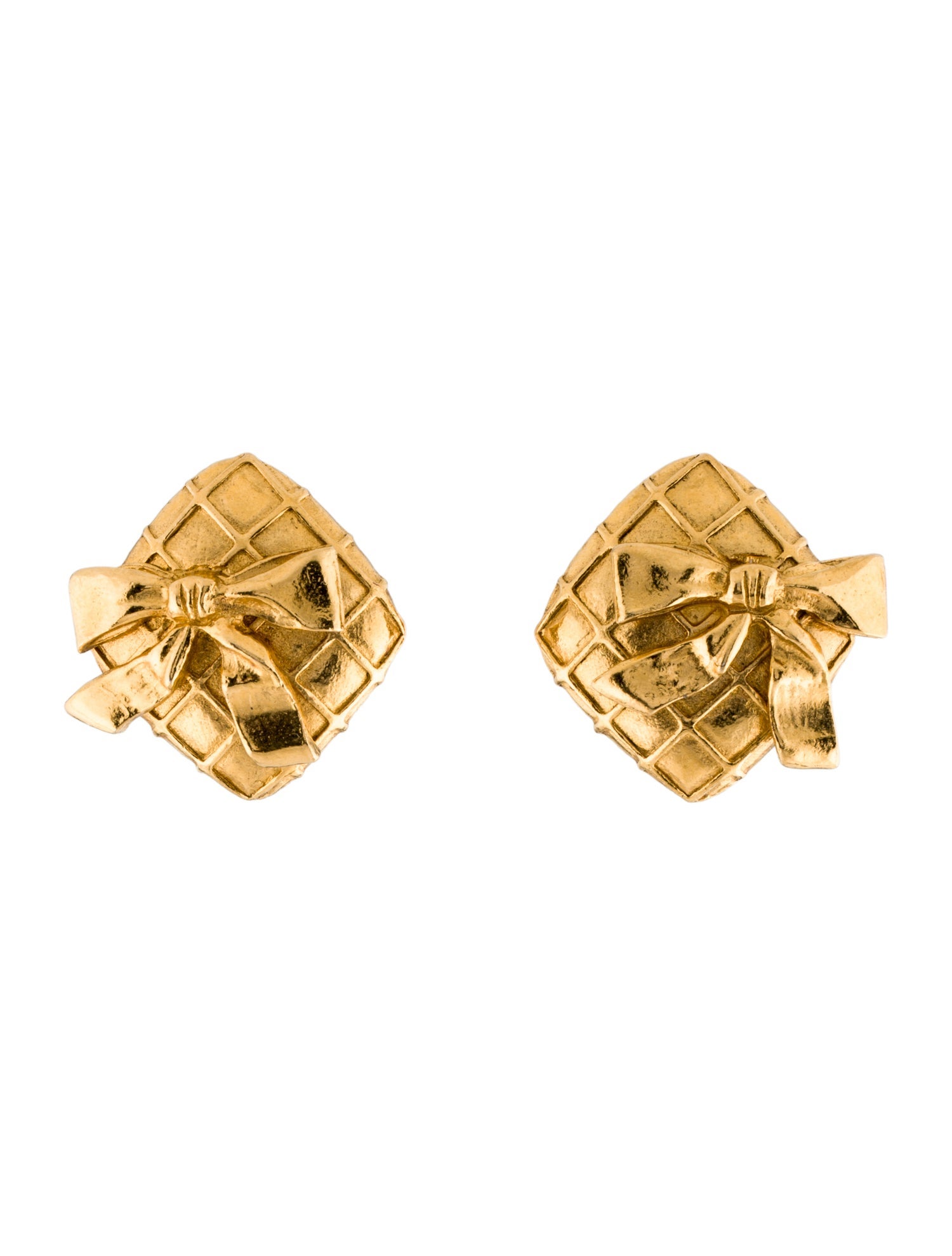 Chanel Vintage Quilted Bow Clip-On Earrings