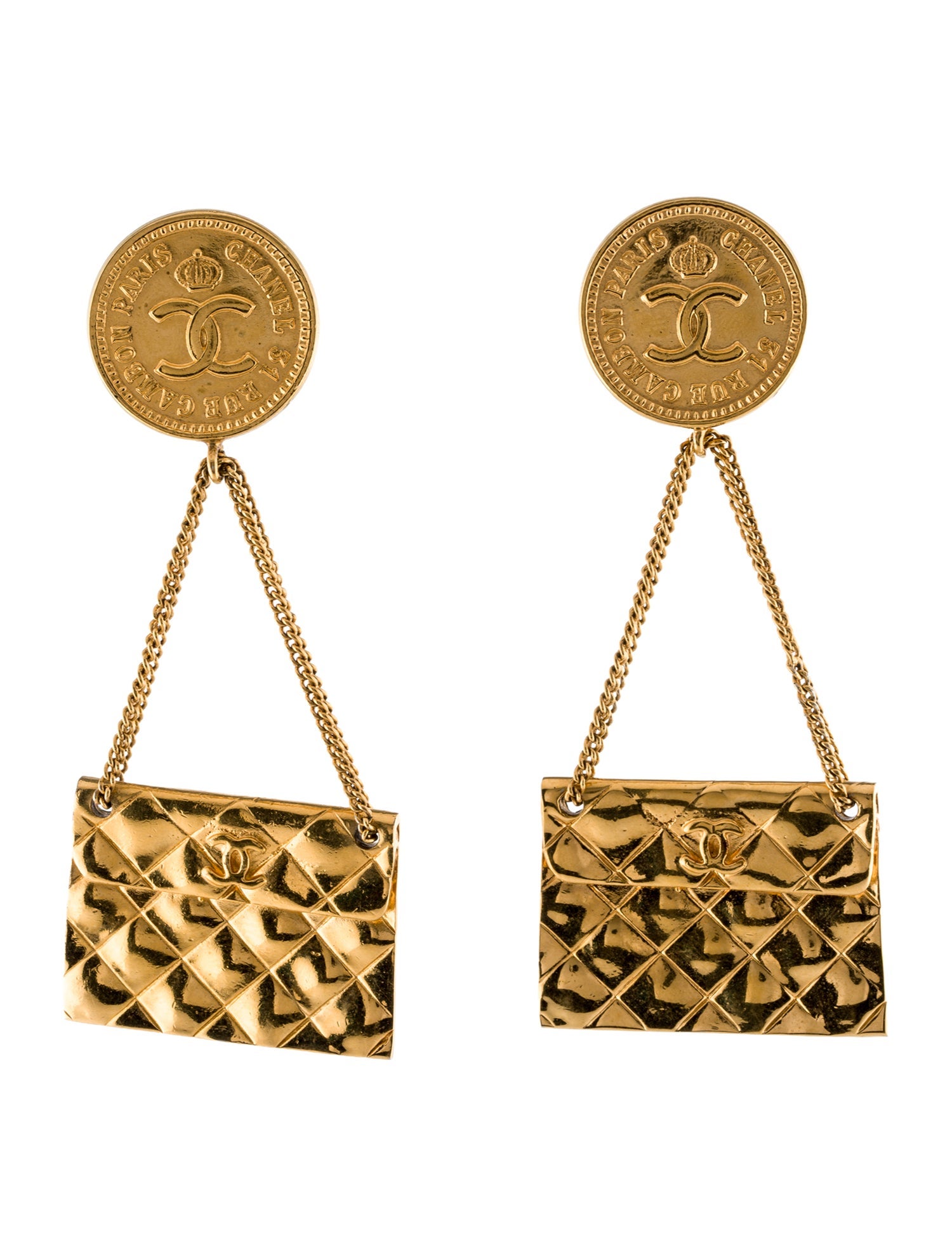 Chanel Vintage CC Flap Bag Drop Clip-On Earrings