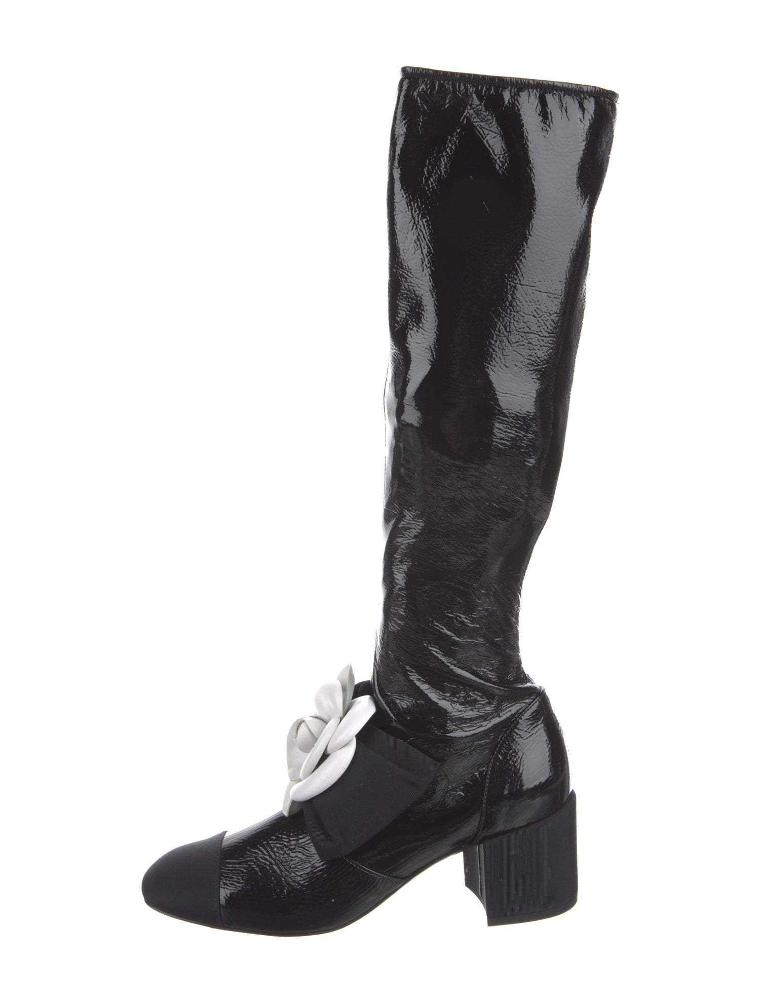 Chanel Interlocking CC Logo Patent Leather Riding Boots