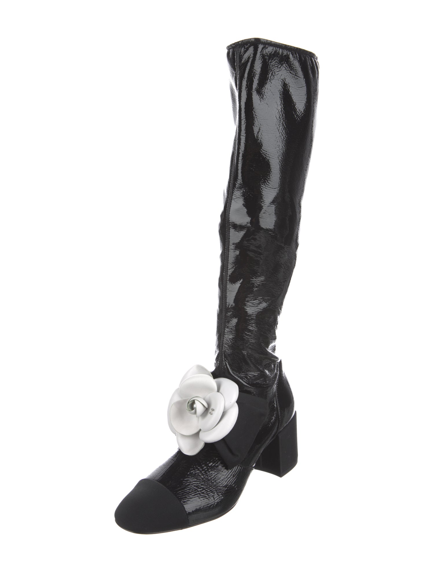 Chanel Interlocking CC Logo Patent Leather Riding Boots