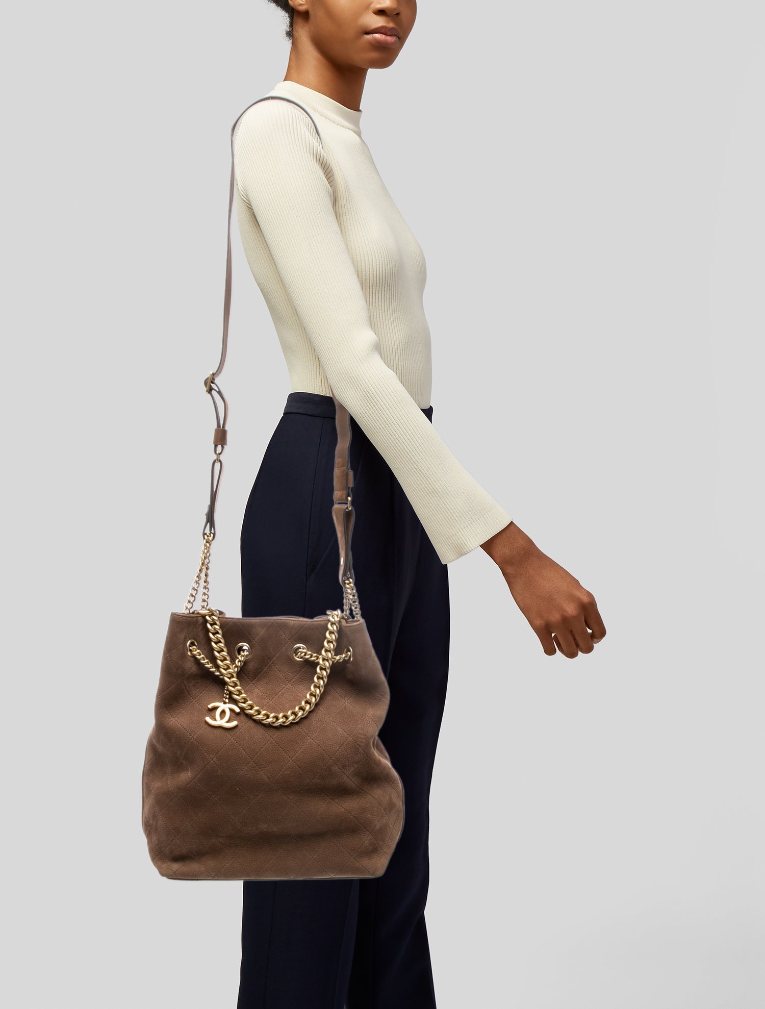 Chanel Quilted Paris-Rome On My Shoulder Bucket Bag