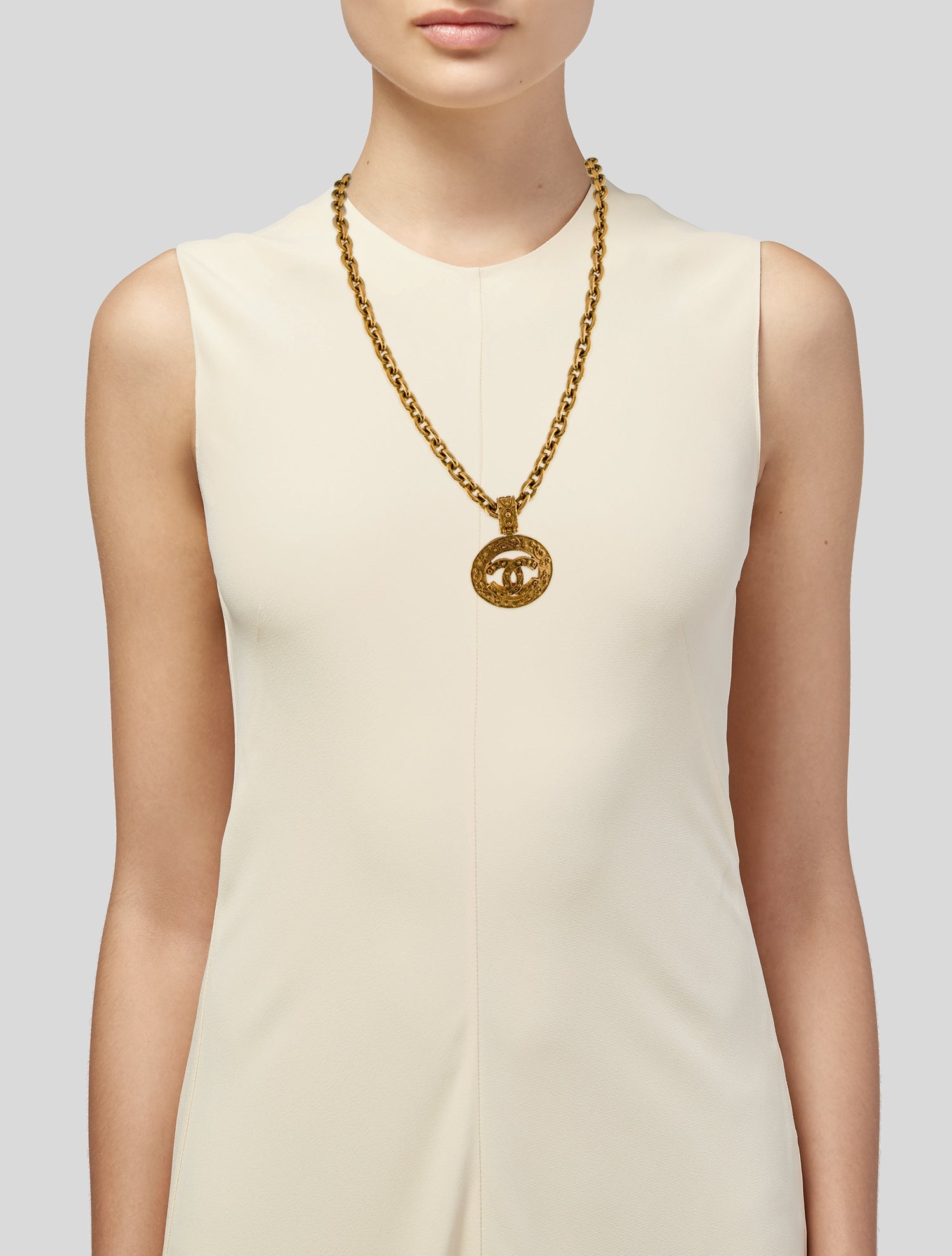 Chanel Vintage Filigree Medallion CC Pendant Necklace