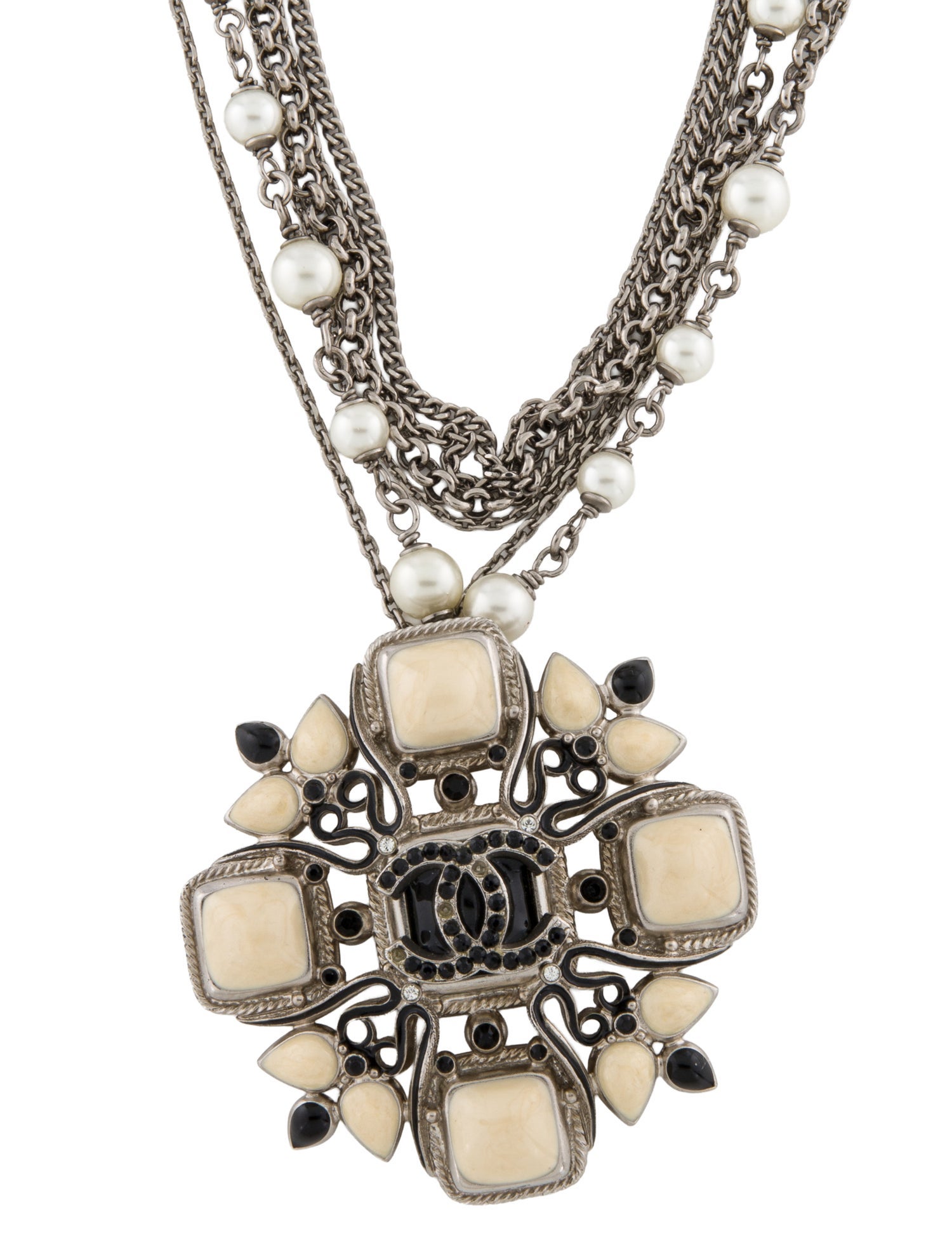 Chanel Faux Pearl, Strass & Resin CC Multistrand Necklace