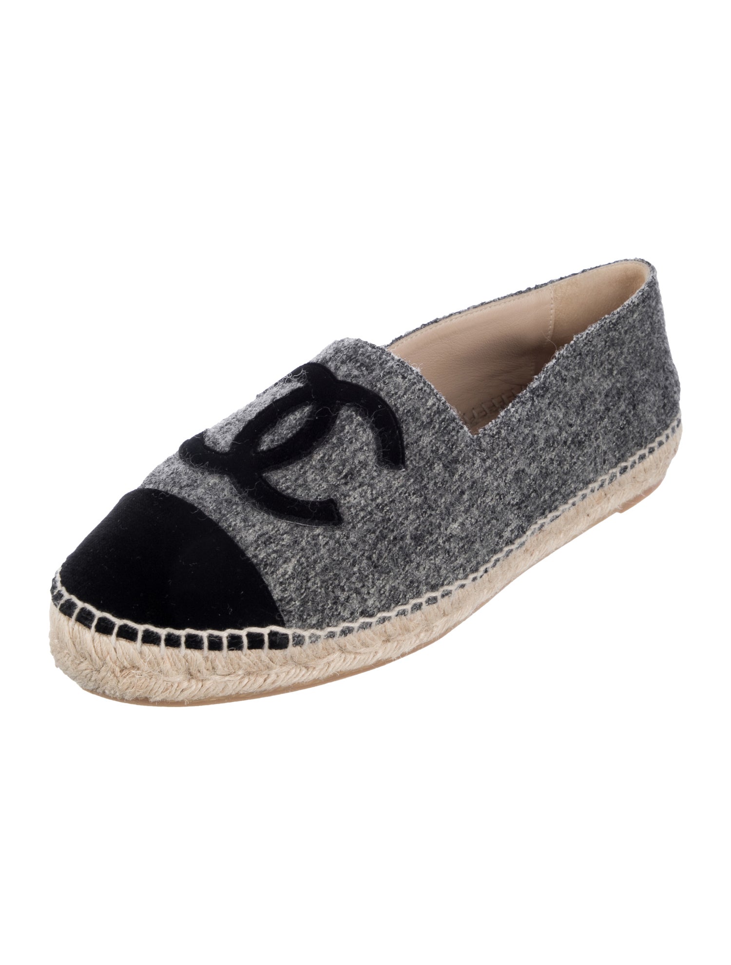 Chanel Interlocking CC Logo Tweed Espadrilles