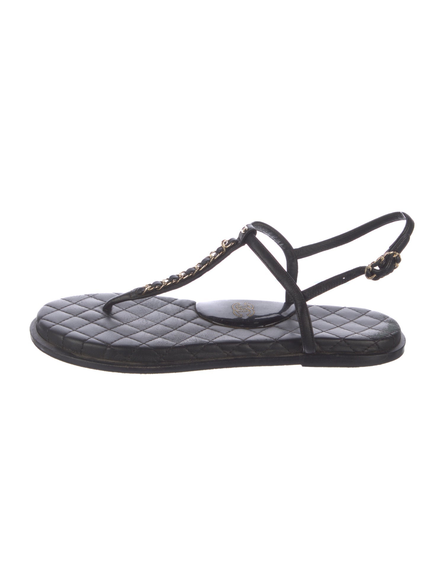 Chanel Interlocking CC Logo Leather T-Strap Sandals