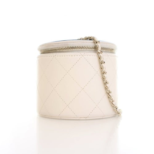 Chanel Lambskin Round Vanity Case With Chain