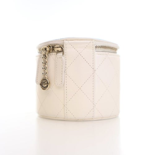 Chanel Lambskin Round Vanity Case With Chain