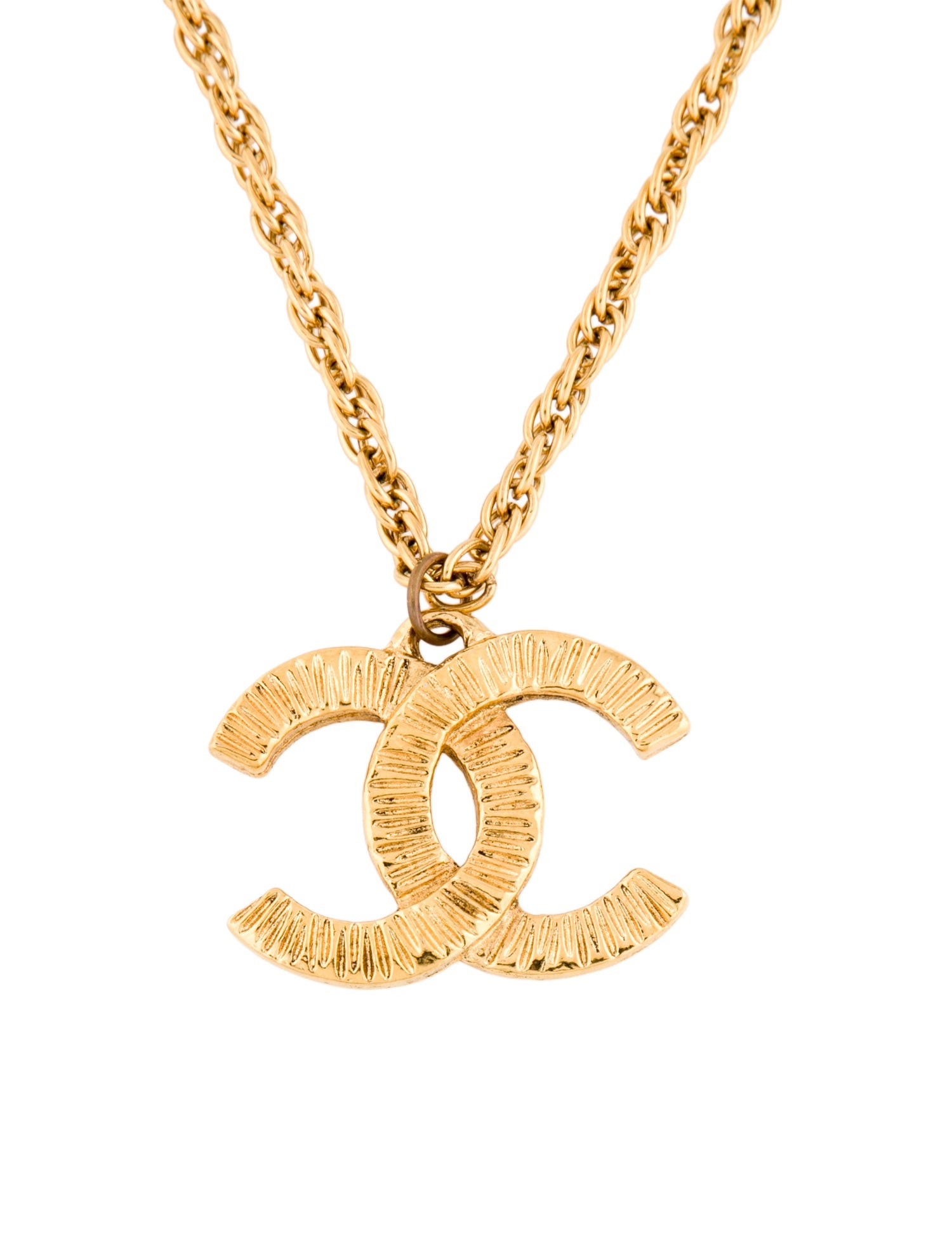 Chanel Vintage Textured CC Pendant Necklace